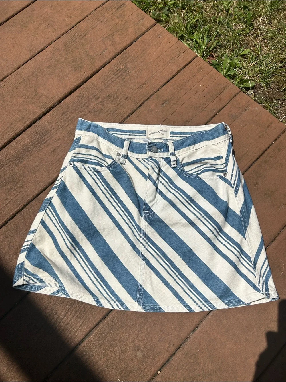 Universal Thread Blue & White Diagonal Stripe Denim Mini Skirt
